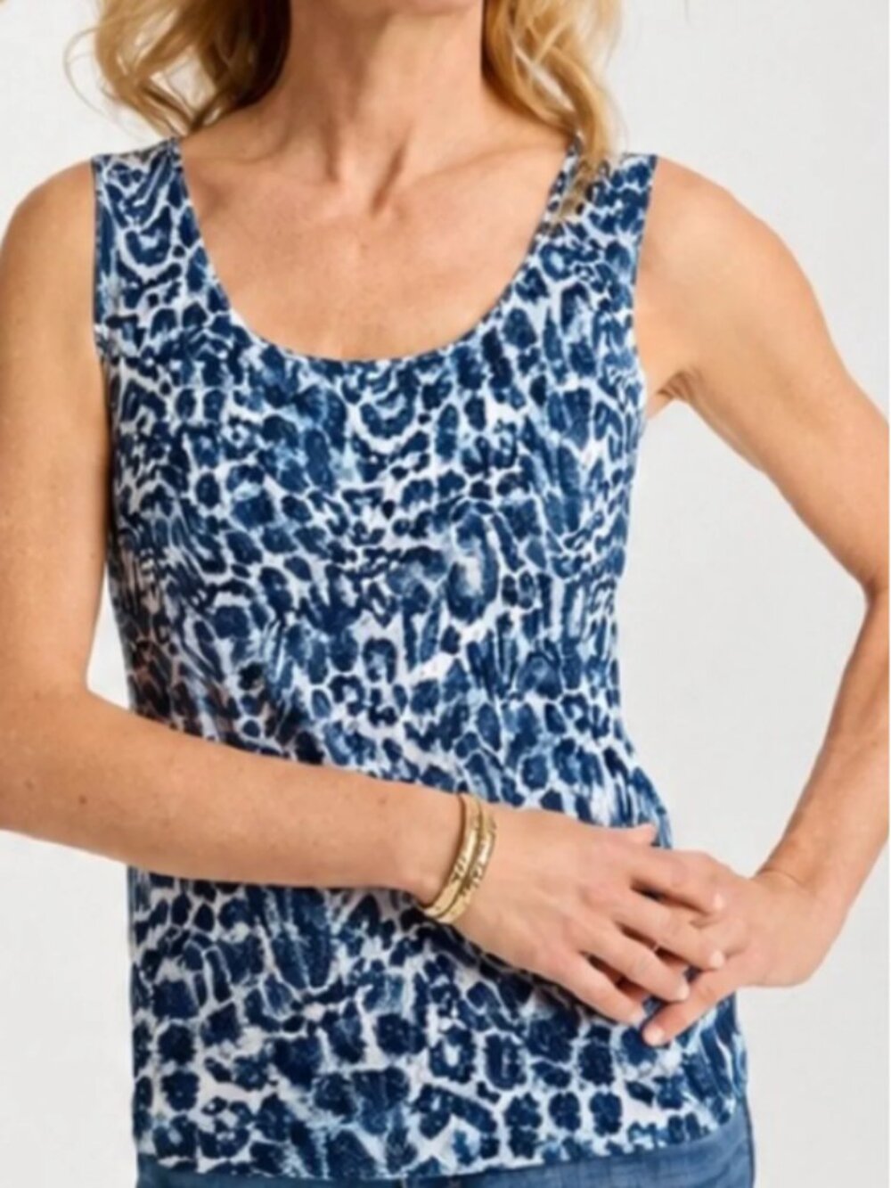 Chico's Blue & White Leopard Print Microfiber Tank Size 3 (16)